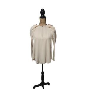 Beige puff sleeve keyhole blouse, size small